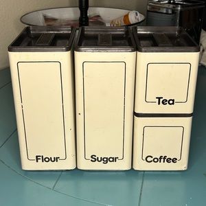 Vintage Ekco Canada Limited Tin Canisters Flour Sugar Tea Coffee Set If 4 W/lids